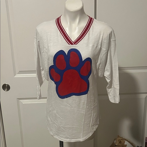 PINK Victoria's Secret Tops - PINK Victoria's Secret White Shirt with Red Text